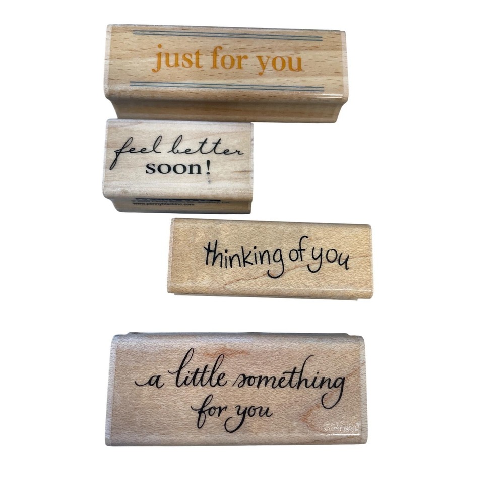 Set Of‎ 4 Wooden Rubber Stamps With Sentiments of Friendship Thoughtfullness